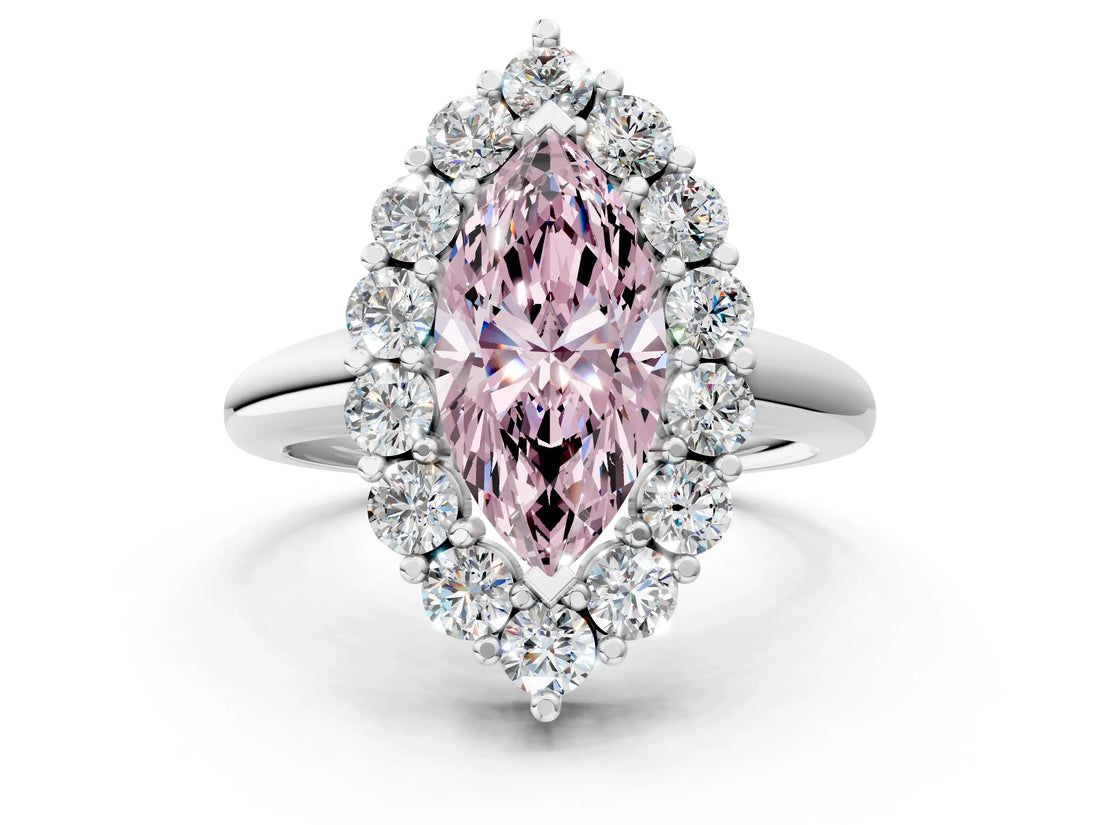 White gold Fancy Pink Marquise  Halo Cluster Diamond Engagement Ring with Prong Setting and Polished Band_20