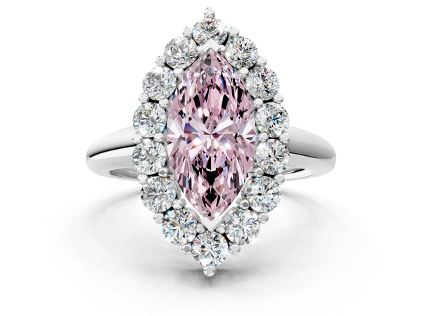 White gold Fancy Pink Marquise  Halo Cluster Diamond Engagement Ring with Prong Setting and Polished Band