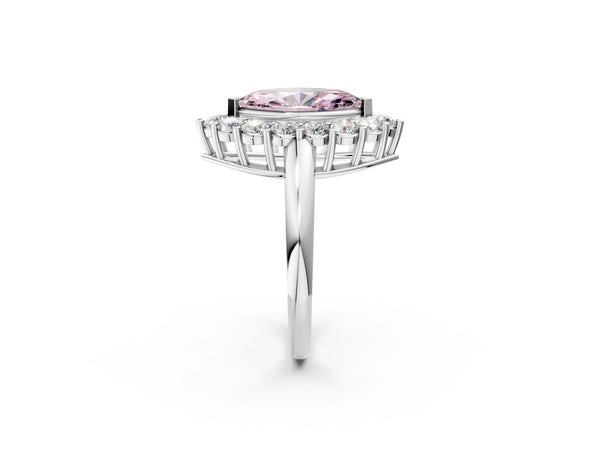 White gold Fancy Pink Marquise  Halo Cluster Diamond Engagement Ring with Prong Setting and Polished Band