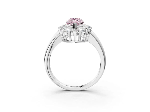 White gold Fancy Pink Marquise  Halo Cluster Diamond Engagement Ring with Prong Setting and Polished Band