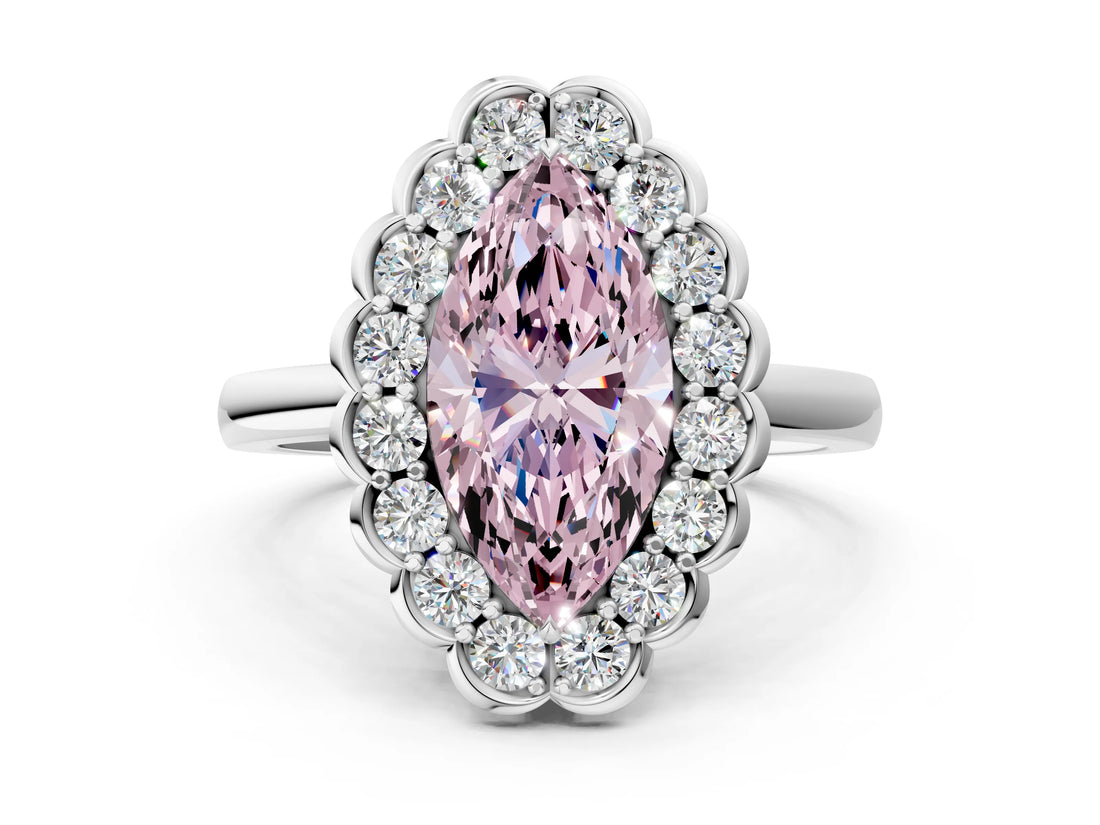 White gold Fancy Pink Marquise  Halo Cluster Diamond Engagement Ring with Solitaire Band and Prong Setting_49
