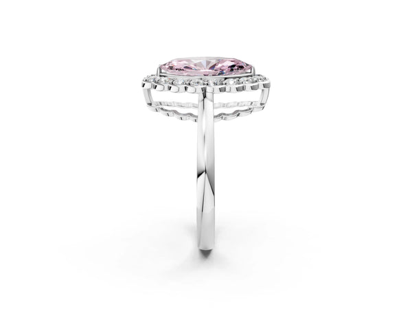 Platinum Fancy Pink Marquise  Halo Cluster Diamond Engagement Ring with Solitaire Band and Prong Setting