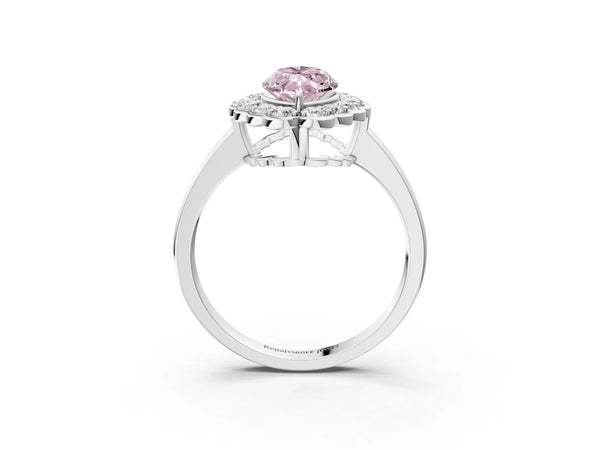 Platinum Fancy Pink Marquise  Halo Cluster Diamond Engagement Ring with Solitaire Band and Prong Setting