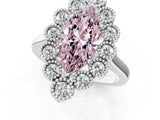 White gold Fancy Pink Marquise  Halo Diamond Cluster Engagement Ring with Milgrain Bezel Setting and Solitaire Band_58