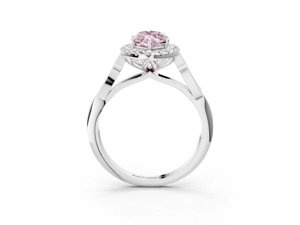 Platinum Fancy Pink Marquise  Halo Diamond Engagement Ring with Filigree Band and Four-Prong Setting