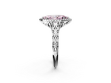 White gold Fancy Pink Marquise  Halo Diamond Engagement Ring with Intricate Filigree Band and Four-Prong Setting_74
