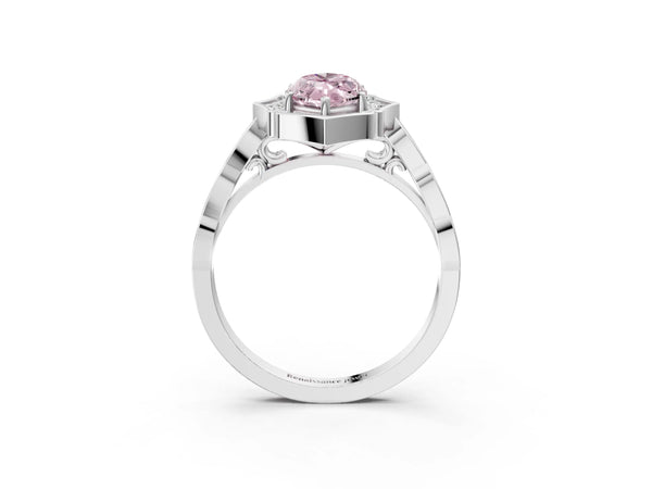 Platinum Fancy Pink Marquise  Halo Diamond Engagement Ring with Milgrain Band and Four-Prong Setting
