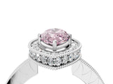 White gold Fancy Pink Marquise  Halo Diamond Engagement Ring with Milgrain Pave Band and Four-Prong Setting_53