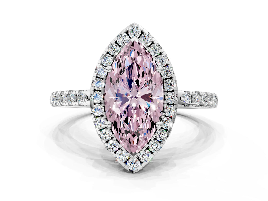 White gold Fancy Pink Marquise  Halo Diamond Engagement Ring with Pavé Band and Four-Prong Setting_19