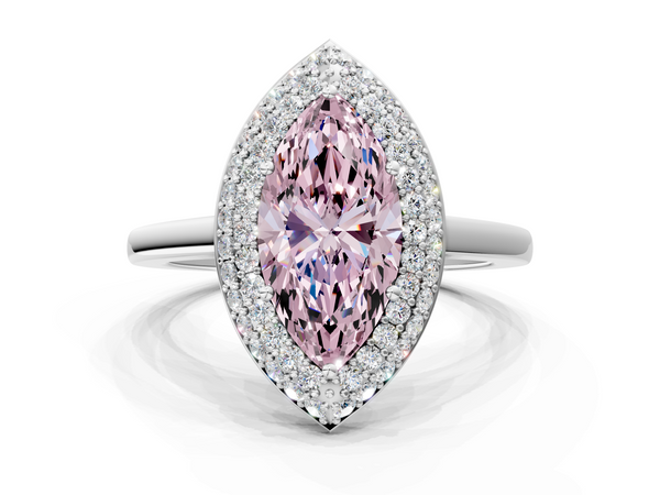 White gold Fancy Pink Marquise  Halo Diamond Engagement Ring with Solitaire Band and Four-Prong Setting
