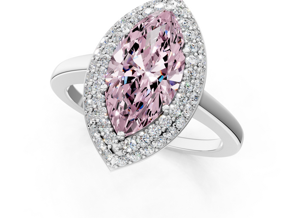 White gold Fancy Pink Marquise  Halo Diamond Engagement Ring with Solitaire Band and Four-Prong Setting