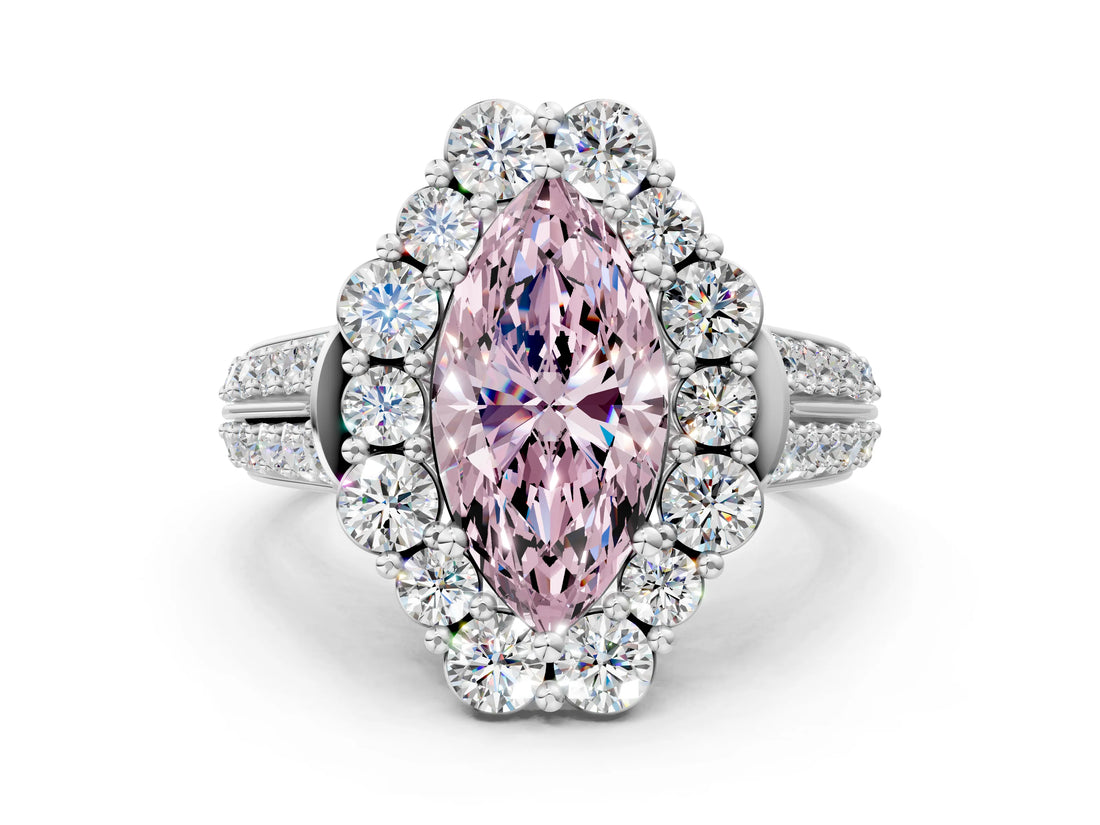 White gold Fancy Pink Marquise  Halo Diamond Engagement Ring with Split Shank and Prong Setting_70