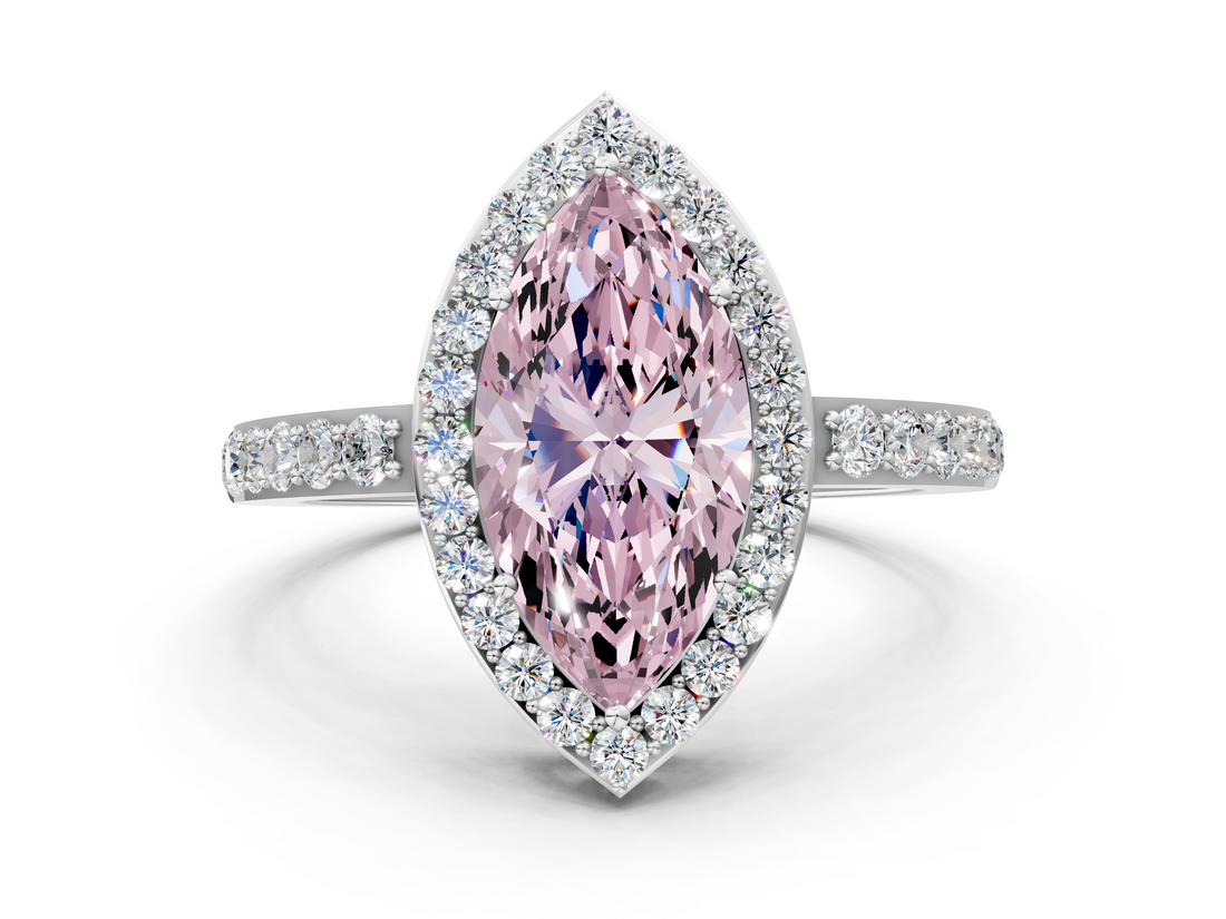 White gold Fancy Pink Marquise  Halo Diamond Pavé Band Ring with Prong Setting_20