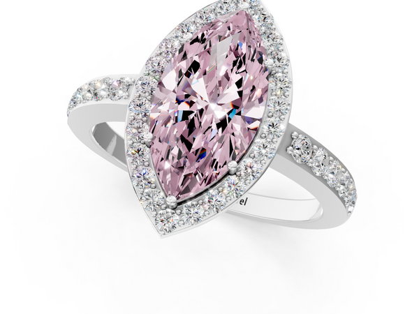 Platinum Fancy Pink Marquise  Halo Diamond Pavé Band Ring with Prong Setting