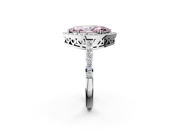 Platinum Fancy Pink Marquise  Halo Diamond Pavé Band Ring with Prong Setting