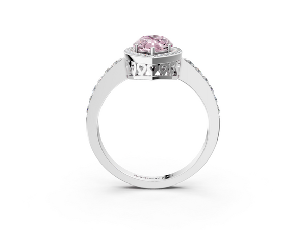 Platinum Fancy Pink Marquise  Halo Diamond Pavé Band Ring with Prong Setting