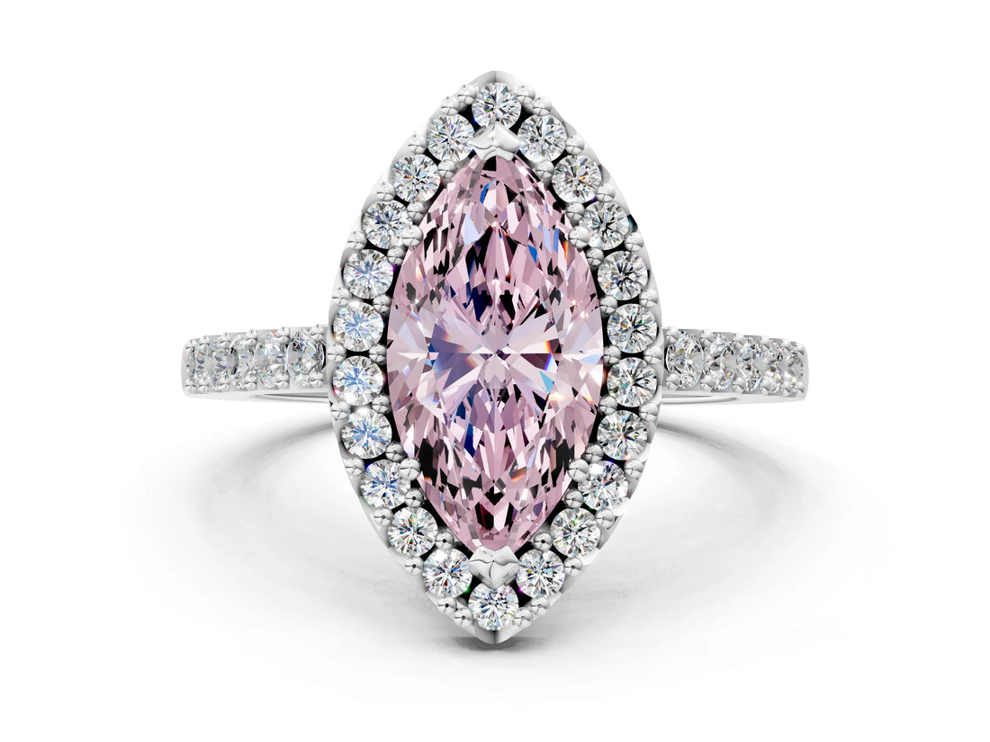 White gold Fancy Pink Marquise  Halo Diamond Pavé Solitaire Ring_57