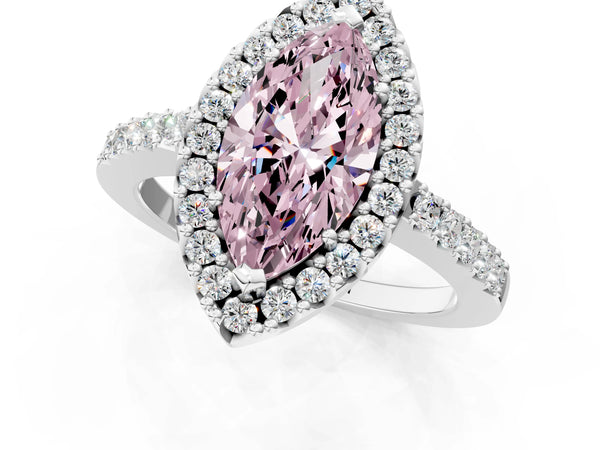 Platinum Fancy Pink Marquise  Halo Diamond Pavé Solitaire Ring