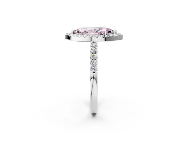 Platinum Fancy Pink Marquise  Halo Diamond Pavé Solitaire Ring