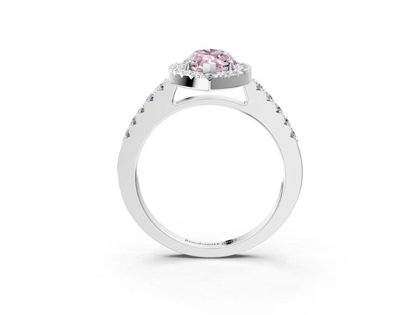 Platinum Fancy Pink Marquise  Halo Diamond Pavé Solitaire Ring