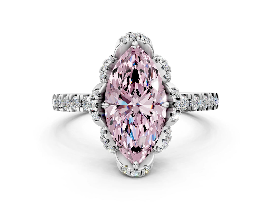 White gold Fancy Pink Marquise  Halo Diamond Pave Band Ring with Four-Prong Setting_15