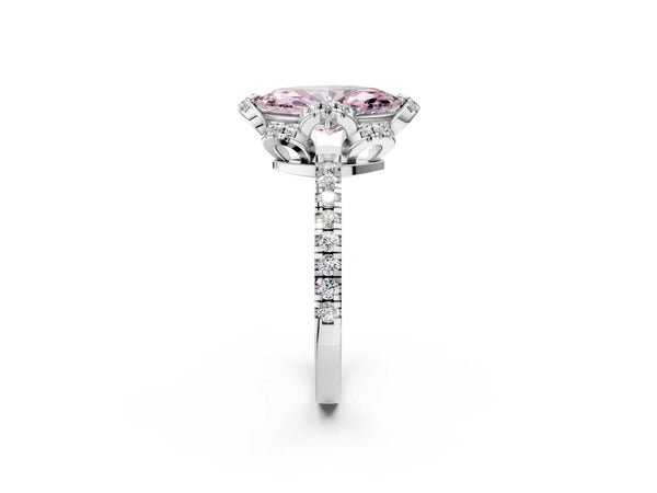 White gold Fancy Pink Marquise  Halo Diamond Pave Band Ring with Four-Prong Setting