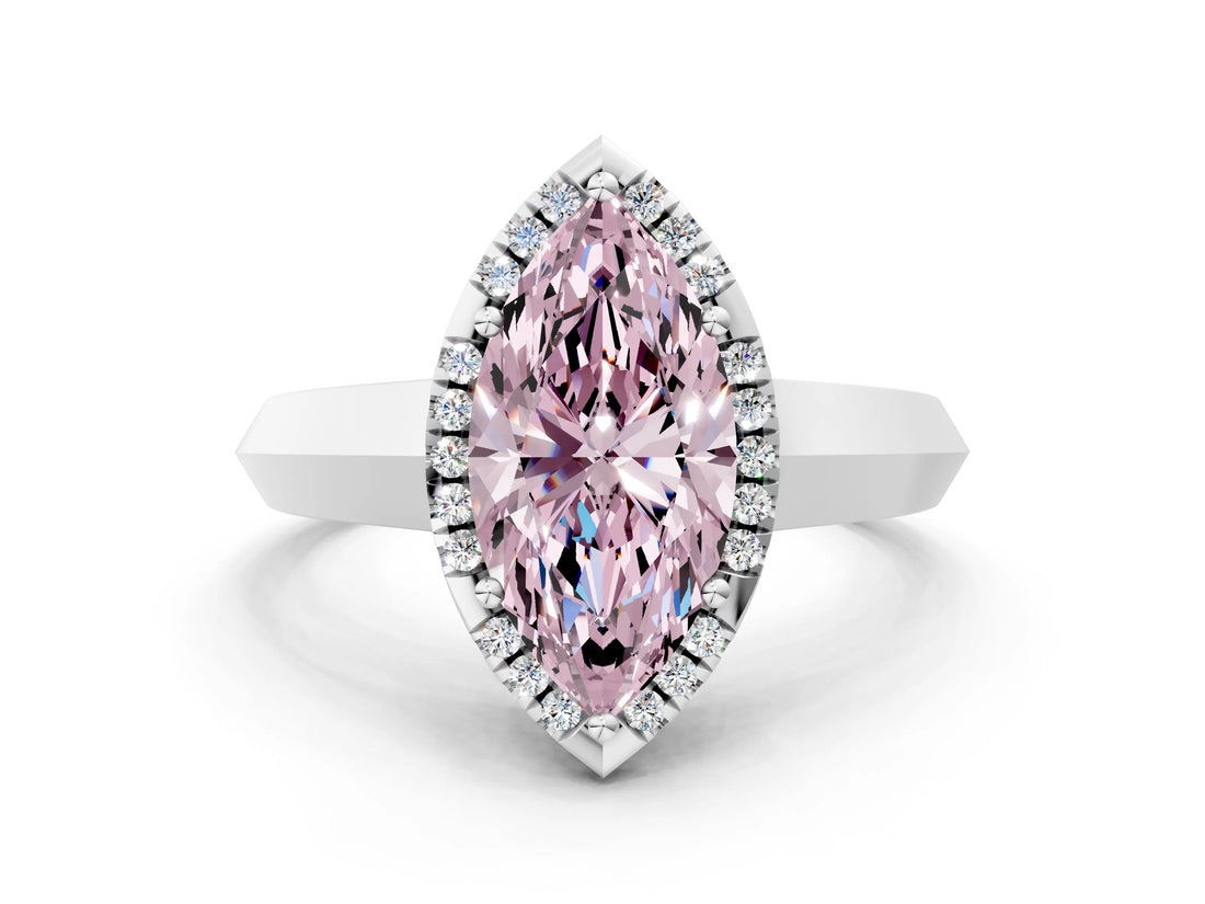 White gold Fancy Pink Marquise  Halo Diamond Ring with Cathedral Band and Four-Prong Setting_48