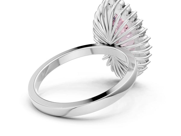 White gold Fancy Pink Marquise  Halo Diamond Ring with Milgrain Edge and Round Prong Setting