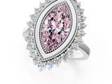 White gold Fancy Pink Marquise  Halo Diamond Ring with Milgrain Edge and Round Prong Setting_121