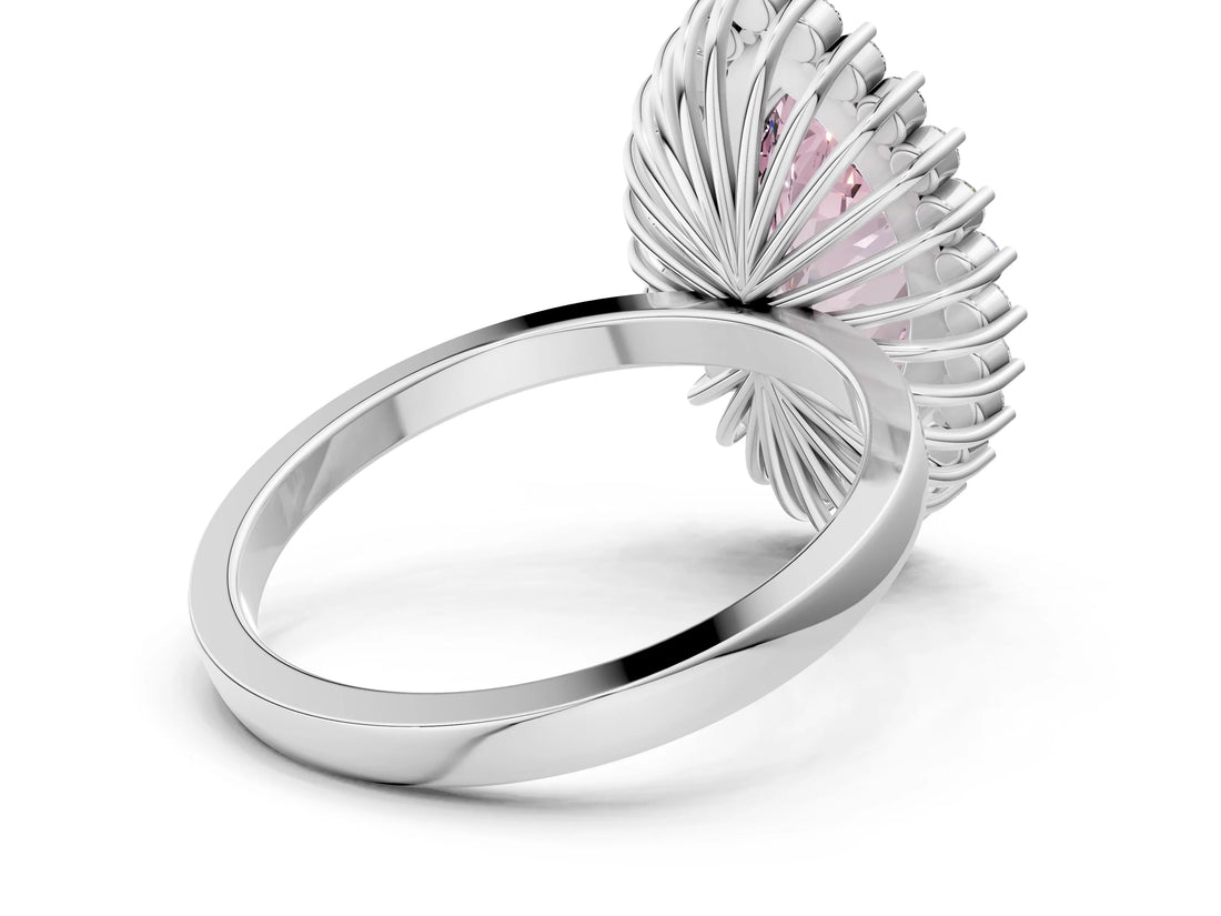 White gold Fancy Pink Marquise  Halo Diamond Ring with Milgrain Edge and Round Prong Setting_123