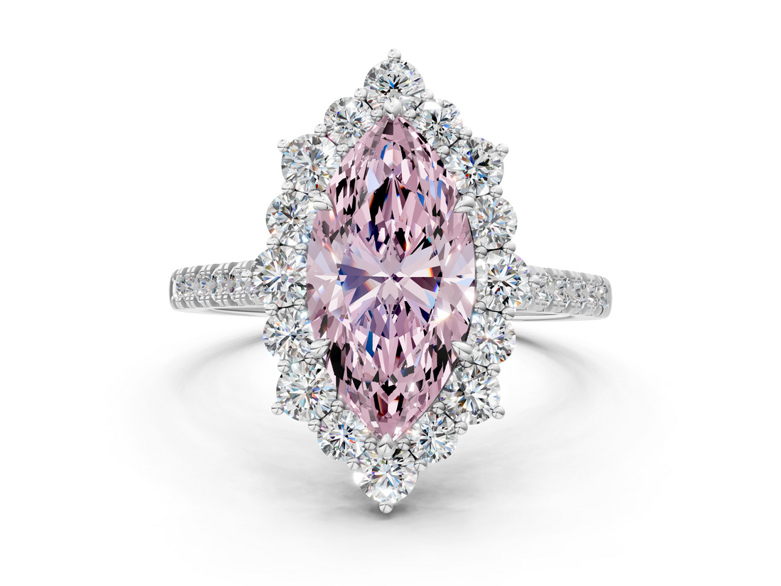 White gold Fancy Pink Marquise  Halo Diamond Ring with Pavé Band and Prong Setting_37