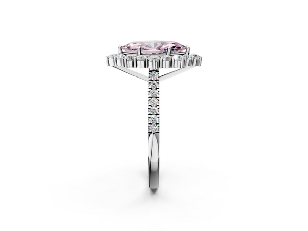 White gold Fancy Pink Marquise  Halo Diamond Ring with Pavé Band and Prong Setting