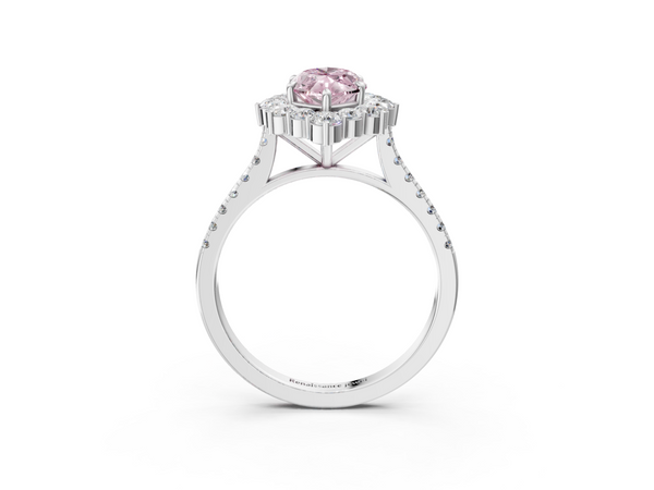 White gold Fancy Pink Marquise  Halo Diamond Ring with Pavé Band and Prong Setting