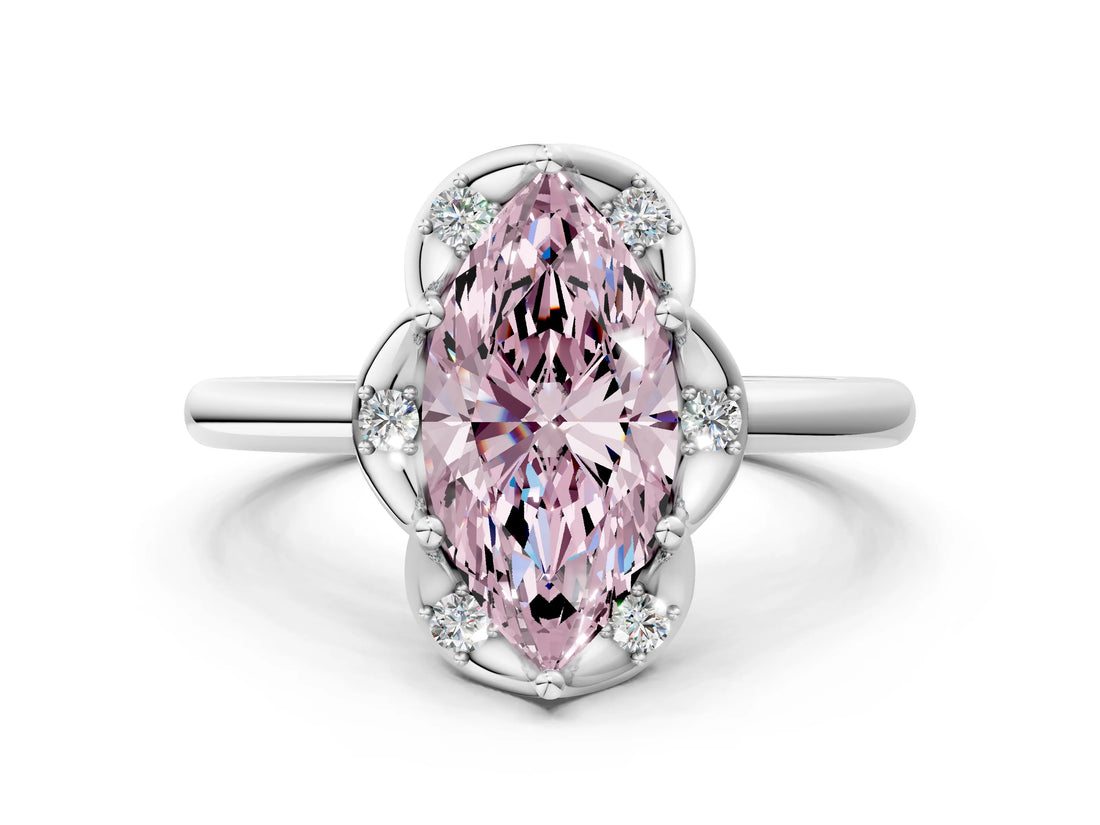White gold Fancy Pink Marquise  Halo Diamond Ring with Round Cluster Setting, Solitaire Band, and Four-Prong Setting_85