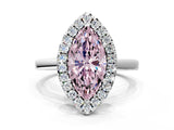 White gold Fancy Pink Marquise  Halo Diamond Solitaire with Pavé Band and Four-Prong Setting_104