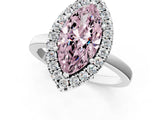 White gold Fancy Pink Marquise  Halo Diamond Solitaire with Pavé Band and Four-Prong Setting_105
