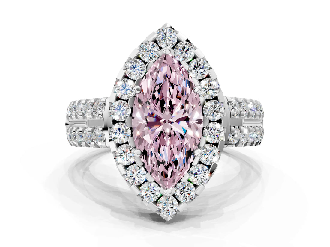 White gold Fancy Pink Marquise  Halo Diamond Split Shank Engagement Ring with Prong Setting_61