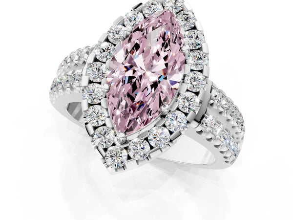 White gold Fancy Pink Marquise  Halo Diamond Split Shank Engagement Ring with Prong Setting