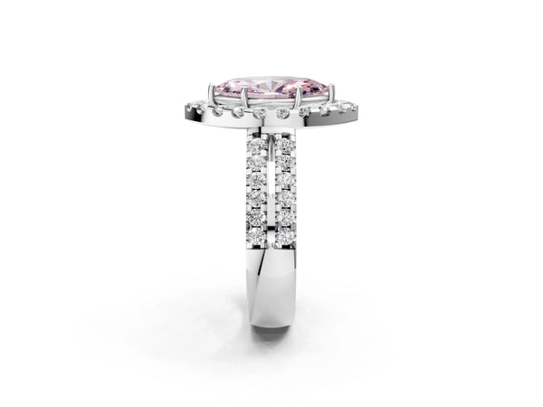 White gold Fancy Pink Marquise  Halo Diamond Split Shank Engagement Ring with Prong Setting