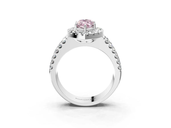 White gold Fancy Pink Marquise  Halo Diamond Split Shank Engagement Ring with Prong Setting