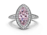 White gold Fancy Pink Marquise  Halo Diamond Split Shank Ring with Milgrain Detail_49
