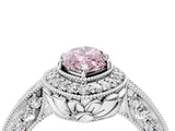 White gold Fancy Pink Marquise  Halo Diamond Split Shank Ring with Milgrain Detail_53