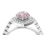 White gold Fancy Pink Marquise  Halo Milgrain Solitaire with Bezel Set Side Stones and Pave Band_36