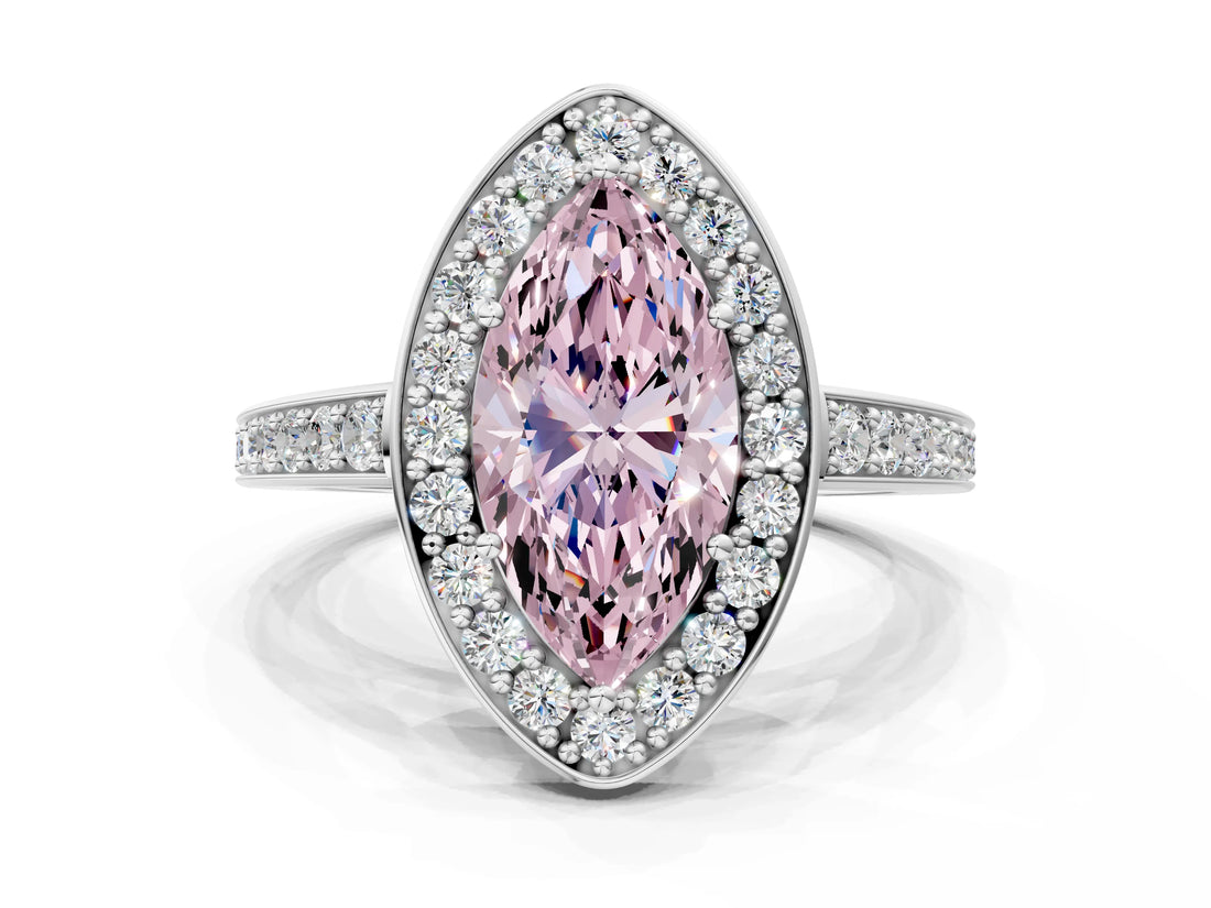 White gold Fancy Pink Marquise  Halo Pavé Diamond Engagement Ring with Bezel Setting_49