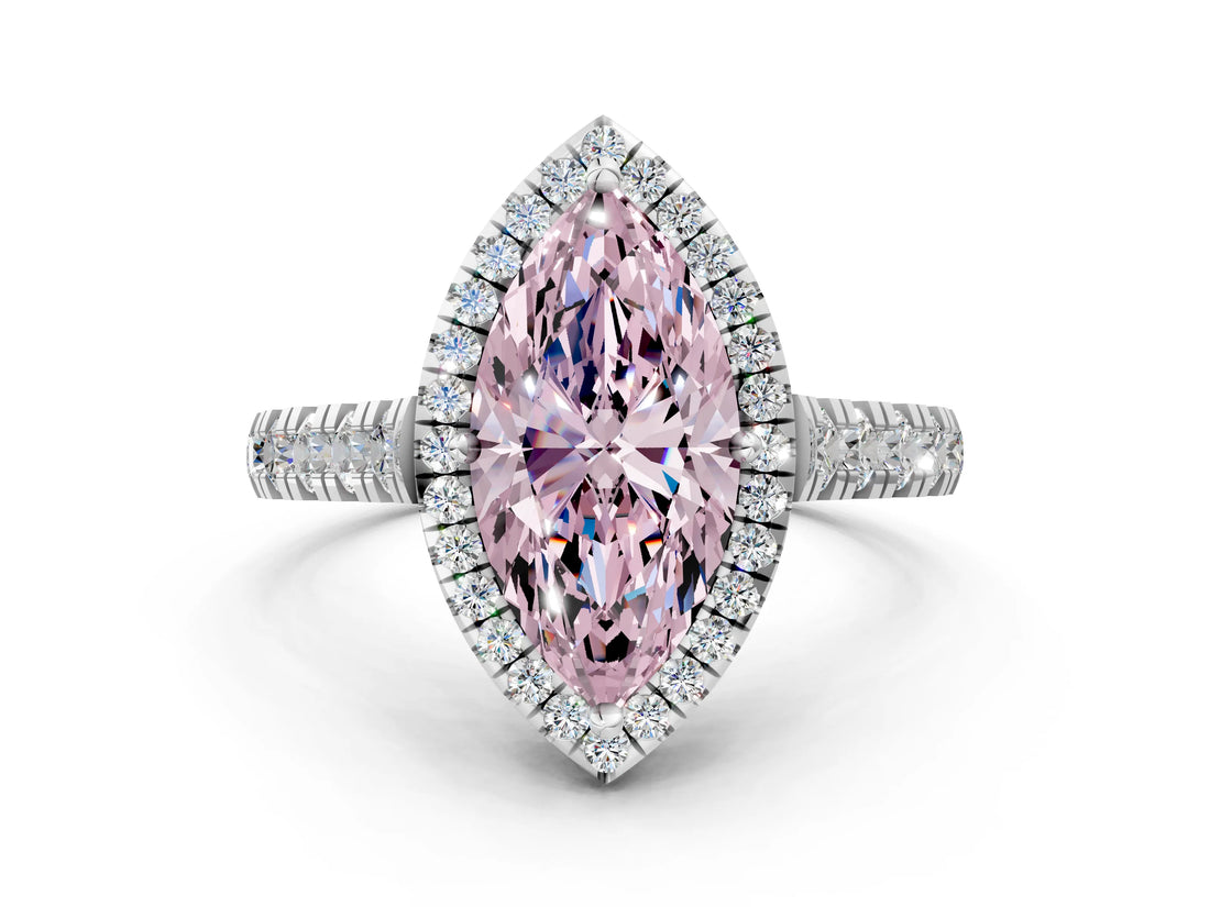 White gold Fancy Pink Marquise  Halo Pavé Diamond Engagement Ring with Four-Prong Setting_26