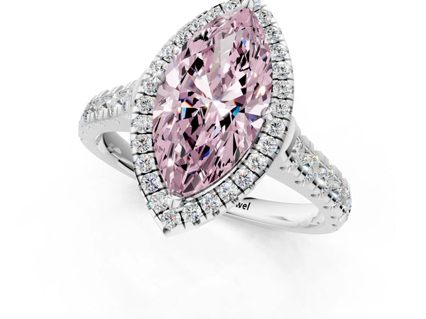 White gold Fancy Pink Marquise  Halo Pavé Diamond Engagement Ring with Four-Prong Setting