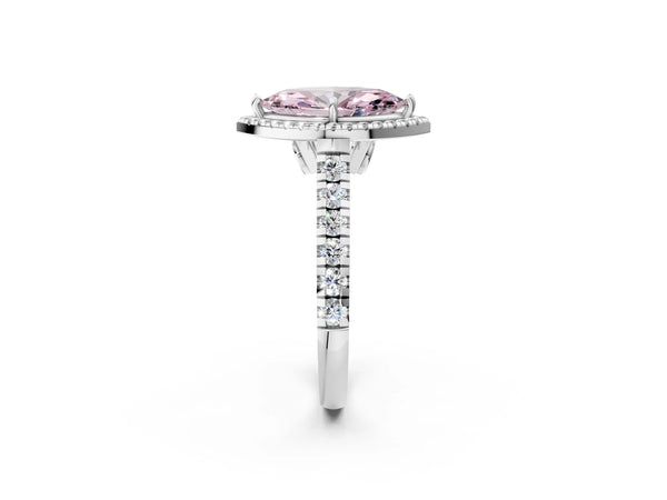 White gold Fancy Pink Marquise  Halo Pavé Diamond Engagement Ring with Four-Prong Setting