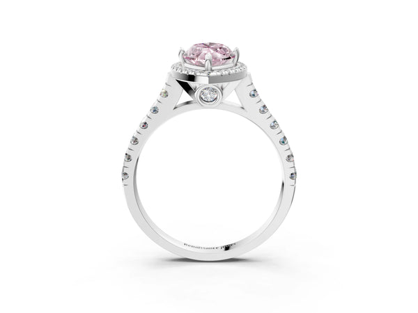White gold Fancy Pink Marquise  Halo Pavé Diamond Engagement Ring with Four-Prong Setting