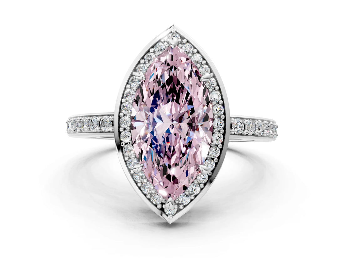 White gold Fancy Pink Marquise  Halo Pave Band Solitaire Ring with Prong Setting_65