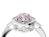 White gold Fancy Pink Marquise  Halo Round Diamond Milgrain Pave Engagement Ring_7